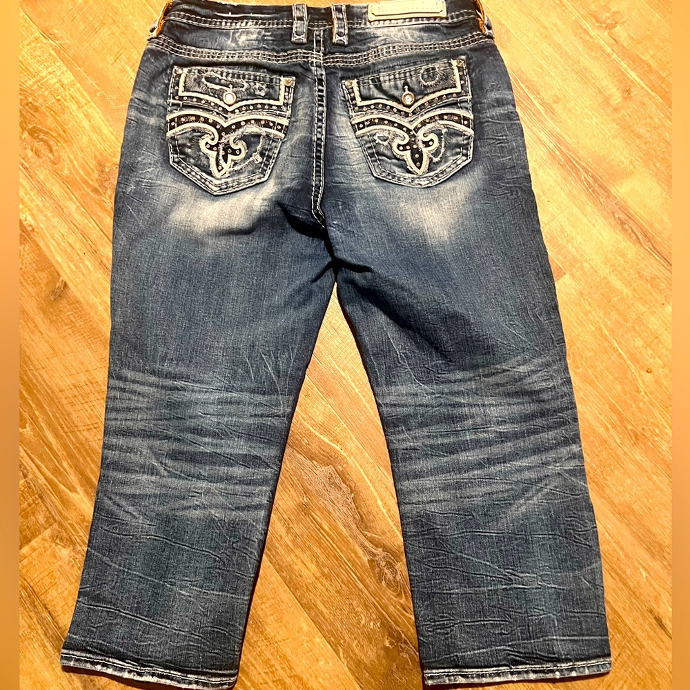 Rock Revival Distressed Blue Cropped Jeans